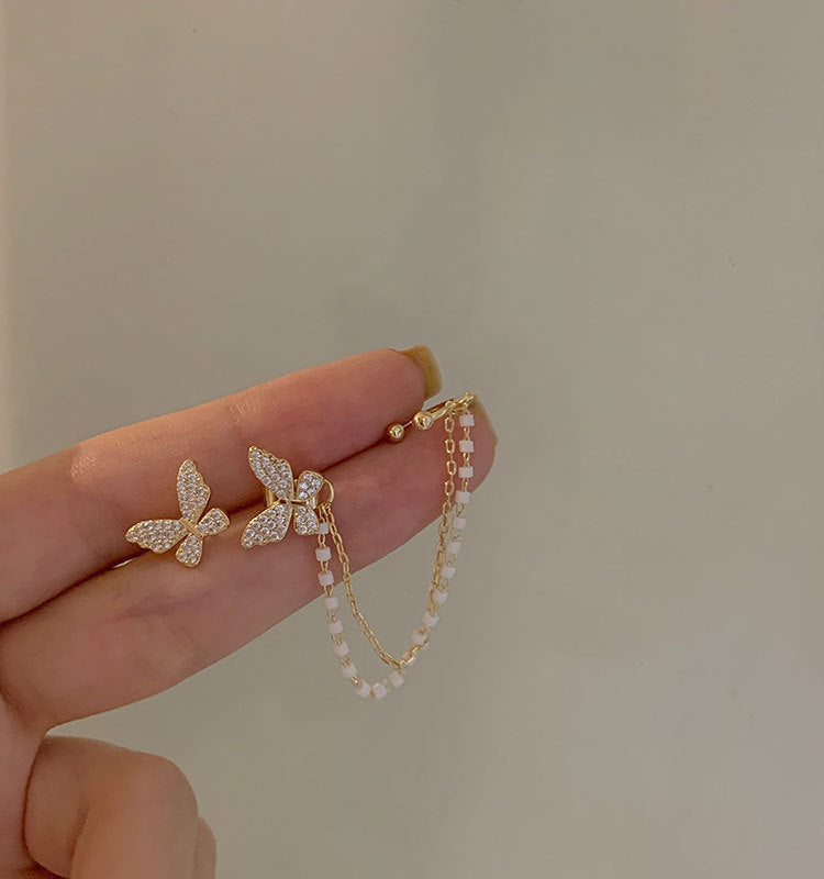 Golden Butterfly Chain Earrings
