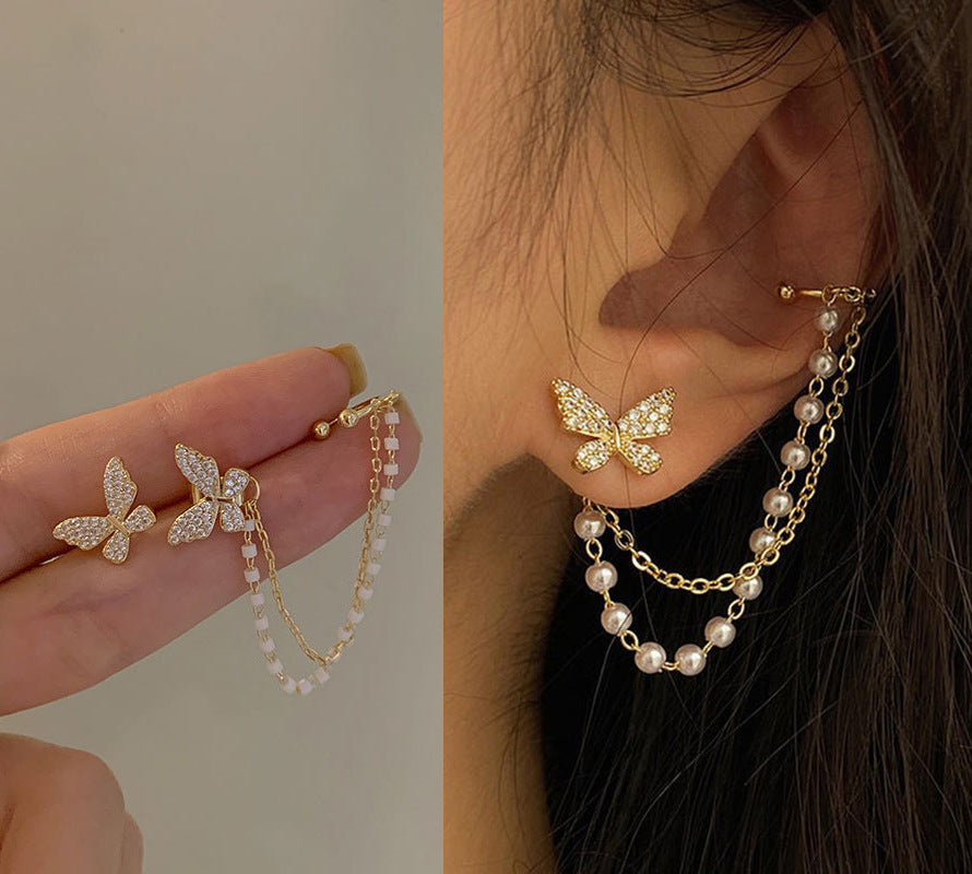 Golden Butterfly Chain Earrings