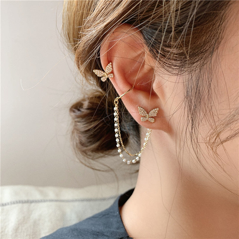 Golden Butterfly Chain Earrings